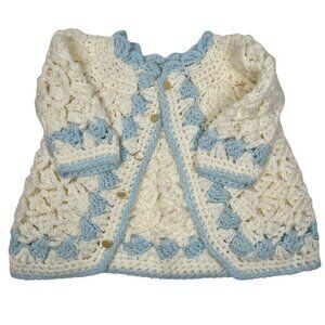 Zayre Hand Crocheted Blue and White Infant Sweater